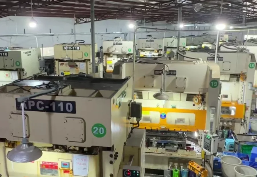 Press line overview for batch connector terminal production at Kirision