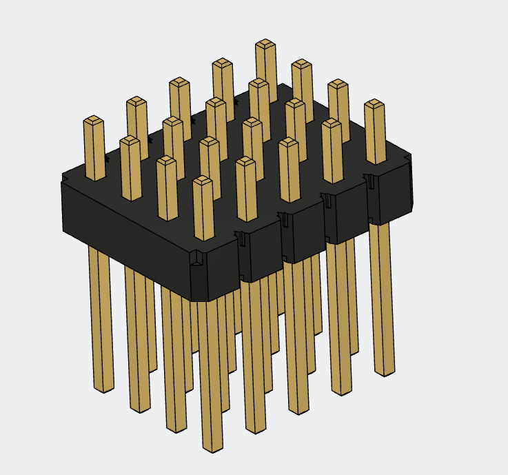 2.54mm Vertical DIP multi-row pin header connector drawing-based 3D model preview by Kirision